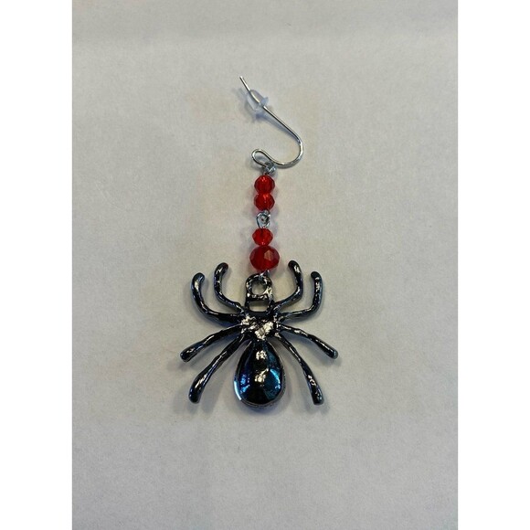 Earrings Gothic Spider Dangle Red Stone Body Halloween Spooky Scary Witch Ghost - Picture 3 of 5